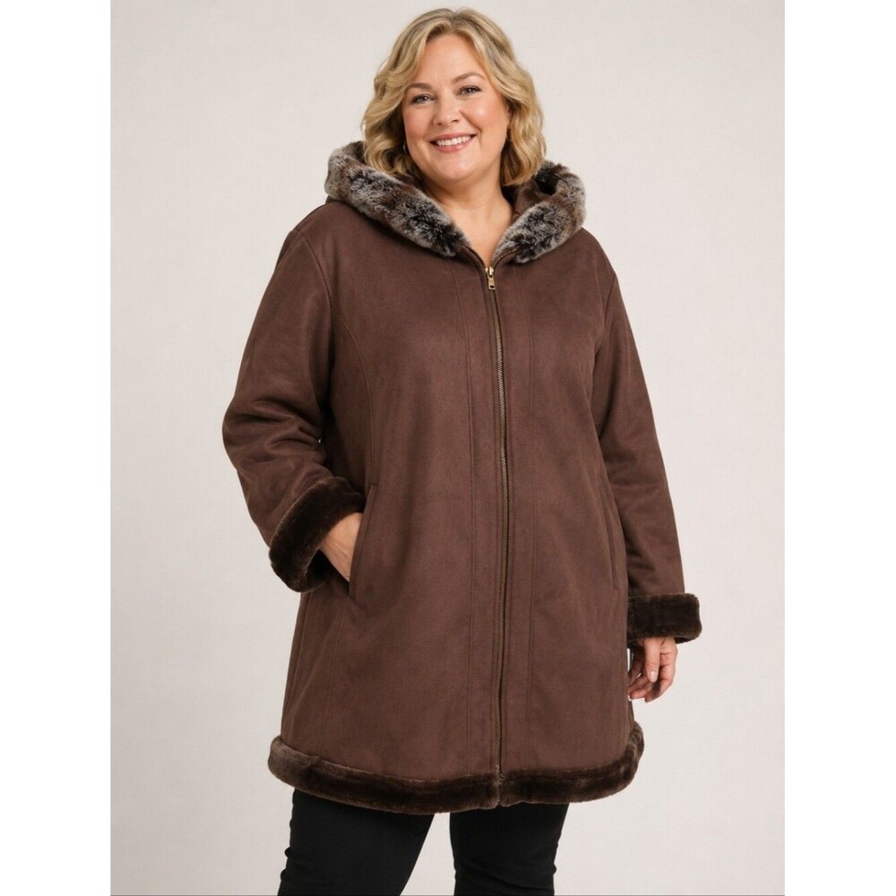 Vintage NWT Fleet Street women's hooded faux fur shearling coat 2X, new